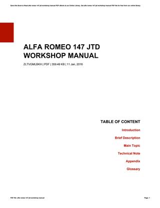 download Alfa Romeo 147 1.9 JTD workshop manual