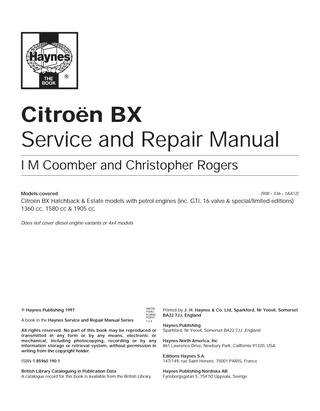 download CITROEN BX Parts workshop manual