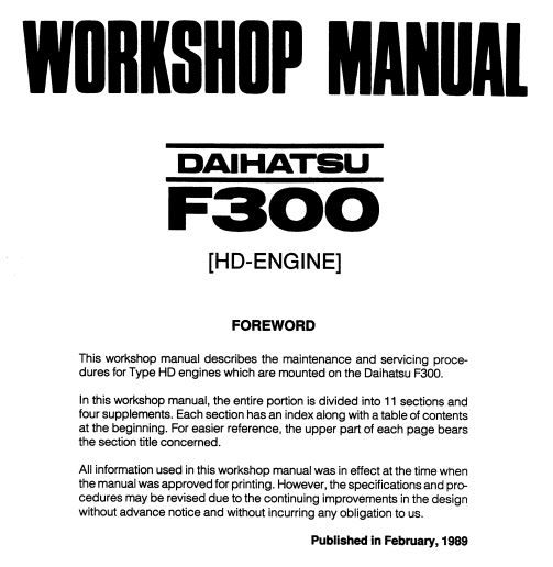 download DAIHATSU FEROZA F300 Engine workshop manual