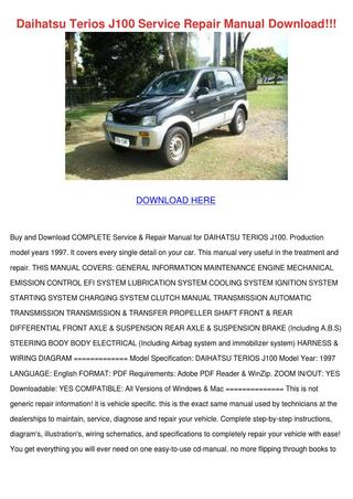 download DAIHATSU TERIOS J100 CAR workshop manual