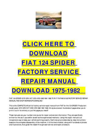 download Fiat 124 Spider workshop manual