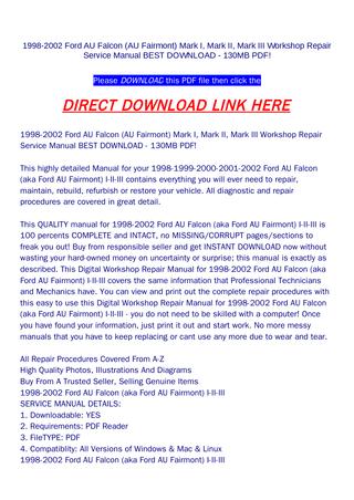 download Ford AU Falcon AU Fairmont Mark I Mark II Mark III 130MB workshop manual