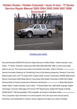 download Holden Colorado Rodeo P190 workshop manual