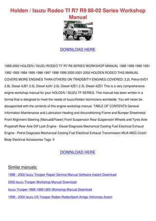 download Holden Isuzu Rodeo RA TFR TFS workshop manual