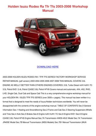 download Isuzu TF Holden Rodeo RA workshop manual