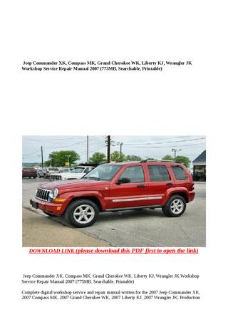 download Jeep Wrangler JK Jeep Liberty KJ Jeep Compass MK Jeep Grand Cherokee WK Jeep Commander XK workshop manual