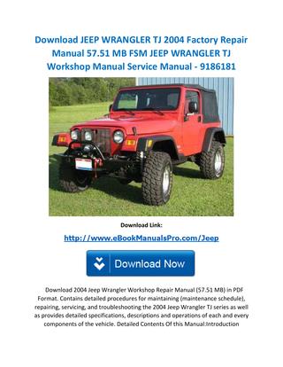 download Jeep Wrangler TJ Owner workshop manual