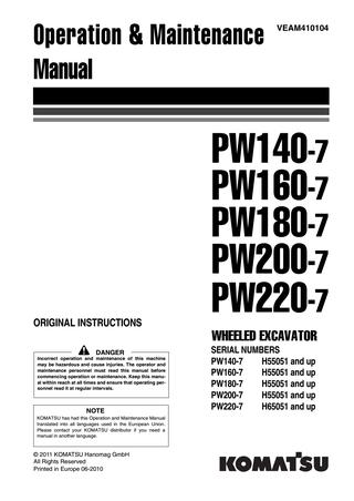 download KOMATSU PW160 7E0 Operation able workshop manual