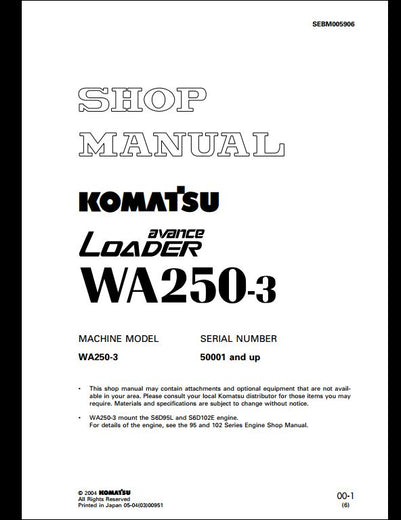 download KOMATSU WA250 3MC Wheel Loader Operation able workshop manual