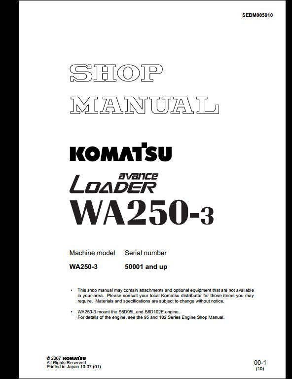 download KOMATSU WA250 3MC Wheel Loader Operation able workshop manual