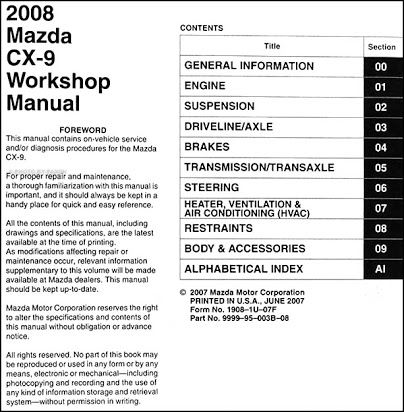 download Mazda CX9 workshop manual