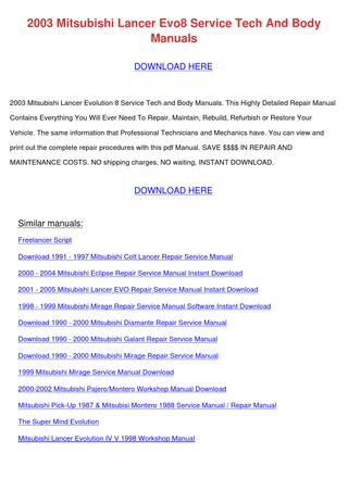 download Mitsubishi Lancer Evo8 Tech Body Manuals workshop manual
