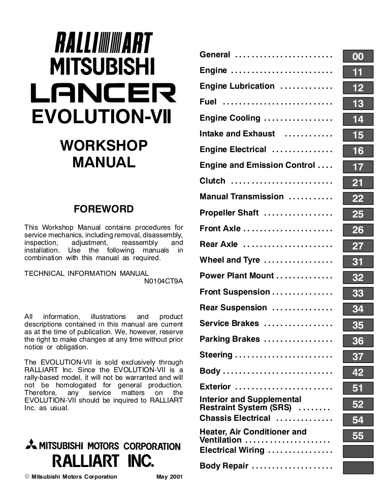 download Mitsubishi Lancer Evo8 workshop manual
