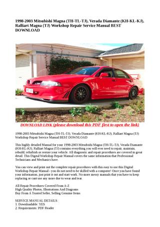 download Mitsubishi Magna Verada Diamante TH KH TL KL TJ KJ TJ Ralliart workshop manual