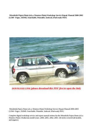 download Mitsubishi Pajero Pinin Work workshop manual