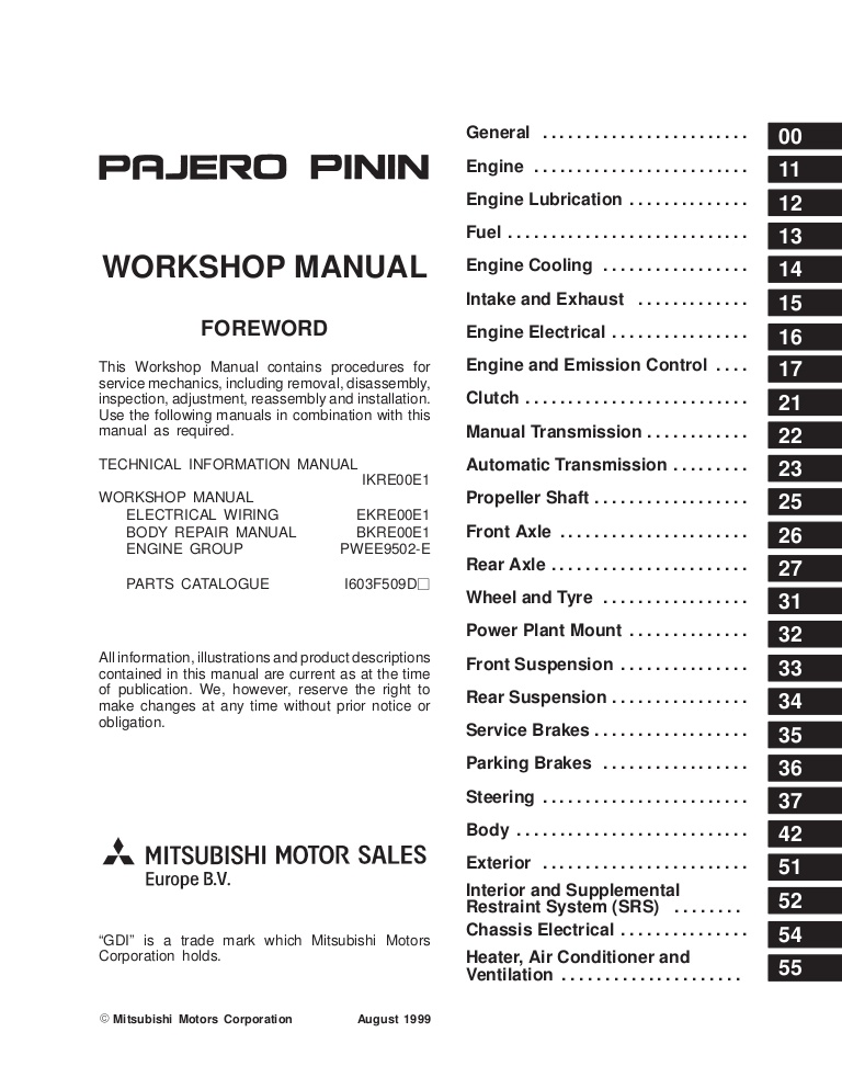 download Mitsubishi Pajero Pinin Work workshop manual