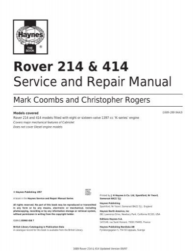 download Rover 214 414 able workshop manual
