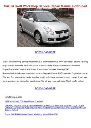 download SUZUKI SWIFT RS415 workshop manual