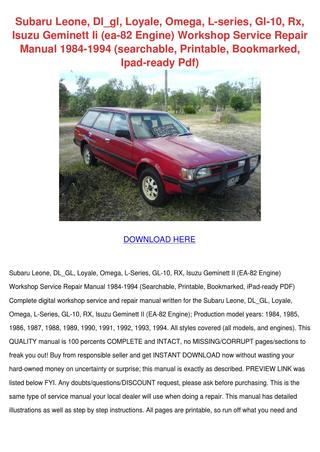 download Subaru Leone DL GL Loyale Omega L Series GL 1 workshop manual