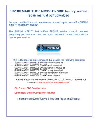 download Suzuki Maruti 800 MB308 engine workshop manual